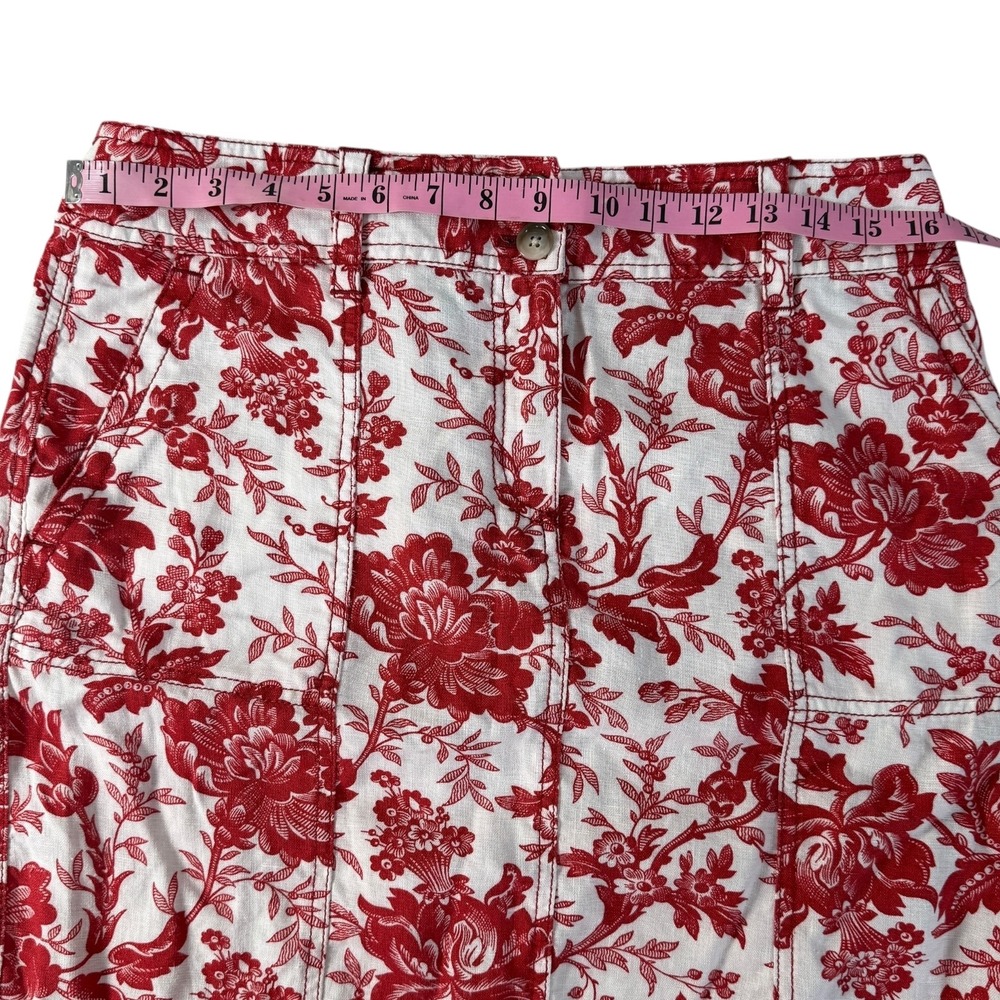 Ann Taylor Red White Floral Print Linen Skirt Womens Size 8‎ Cottagecore Casual - Picture 3 of 7